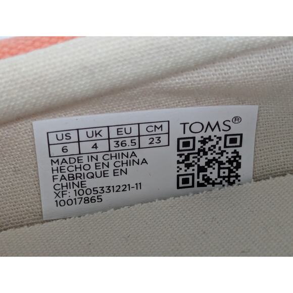 TOMS Alpargata Fenix Slip-On Peach Pink Canvas Women's Size 6 NWOB - Picture 5 of 10